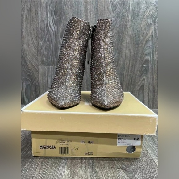 NEW Michael Kors MK Katerina Embellished Glitter Ankle Boot Black/Bronze 6.5 - Picture 2 of 12